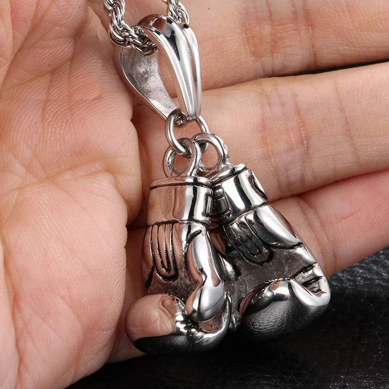 HaoYi Stainless Steel Boxing Gloves Pendant Necklace For Men Fashion Gold Silver Color Sports Jewelry Accessories
