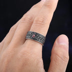 316L Stainless Steel Viking Knot Ring With Red Men Vintage Nordic Viking Totem Odin Men Rings Jewelry Party Gift