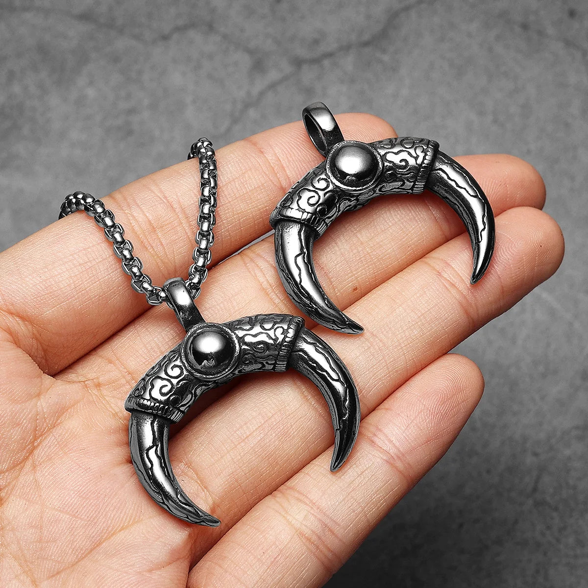Ox Horn Pendant Necklace — Stainless Steel