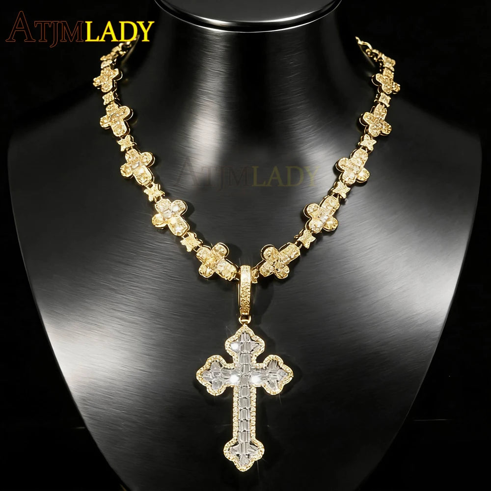 2026 New Iced Out Cross Pendant Necklace For Women Men Star Link Chain Praying Hands Bling CZ Charm Fashion Hip Hop Jewelry