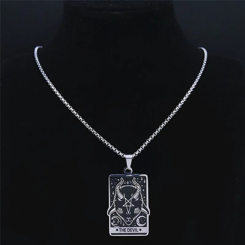 Satan Tarot Inverted Pentagram Pendant Necklace — Stainless Steel