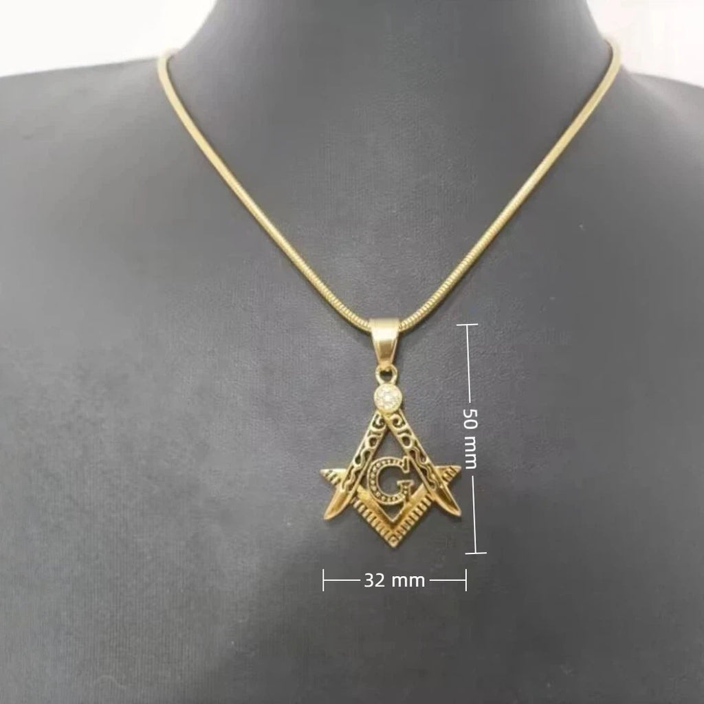 Masonic Necklace for Men Gold Silver Plated Mason Energy Freemason Pendant Stainless Steel Amulet Religious Gothic Punk