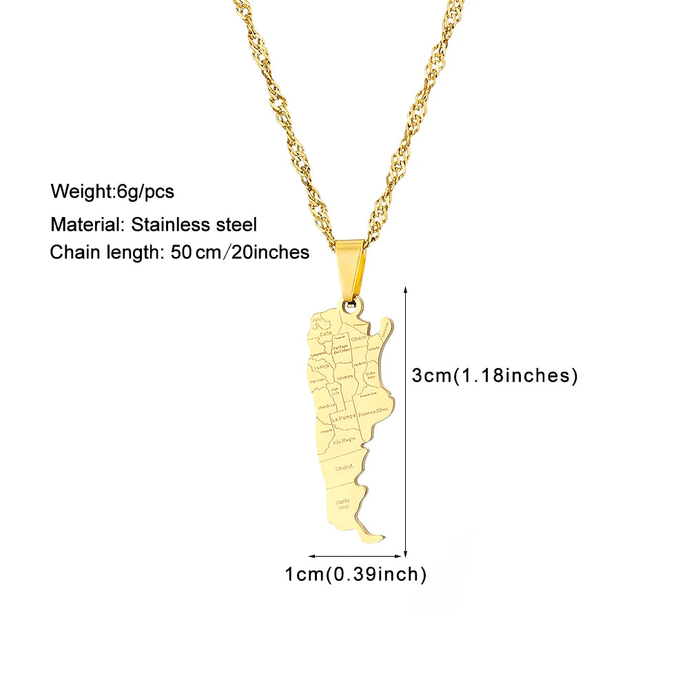 Fashion Argentina Map City Pendant Necklace Stainless Steel Men Women Gold Color Ethnic Maps Jewelry Gift