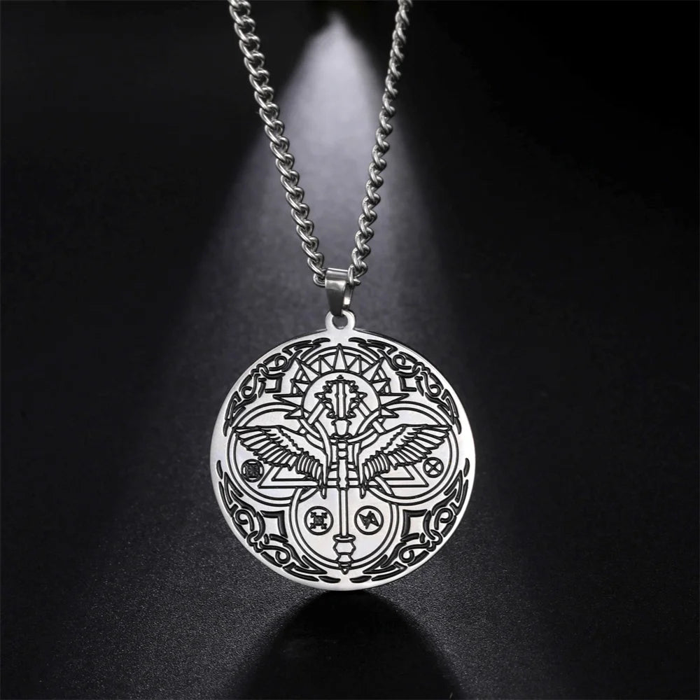 Archangel Raphael Winged Medallion Necklace — Stainless Steel