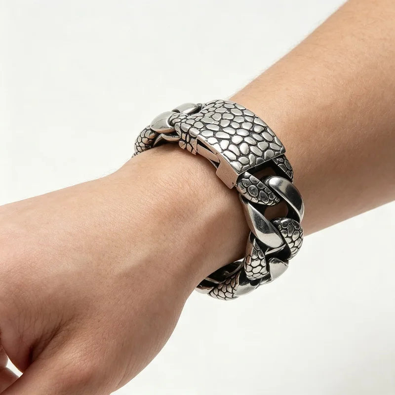 Snake Scale Cuban Link Bracelet 25mm — Heavy, Stainless Steel