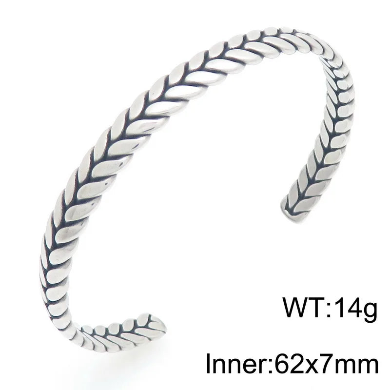 Retro Men Open Bangle for Man Stainless Steel Men's Braided Chain Style Cuff Bracelets Cool Birthday Jewelry Gifts for
