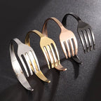 Fashion Design Stainless Steel Curved Tableware Fork Open Bracelet Men and Women Personality Charm Hip Hop Casual