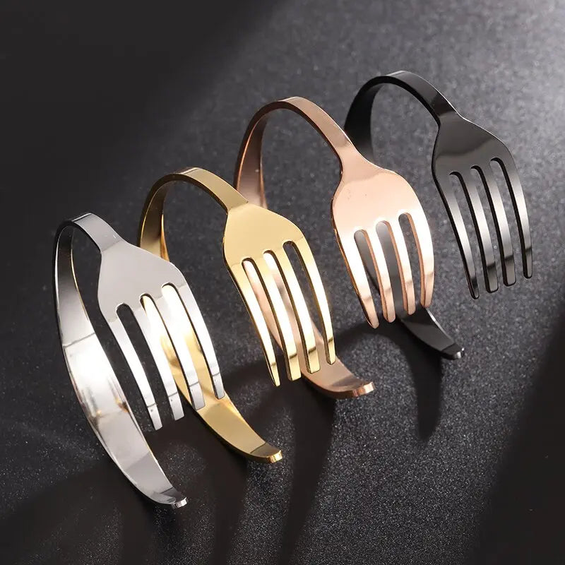 Fashion Design Stainless Steel Curved Tableware Fork Open Bracelet Men and Women Personality Charm Hip Hop Casual