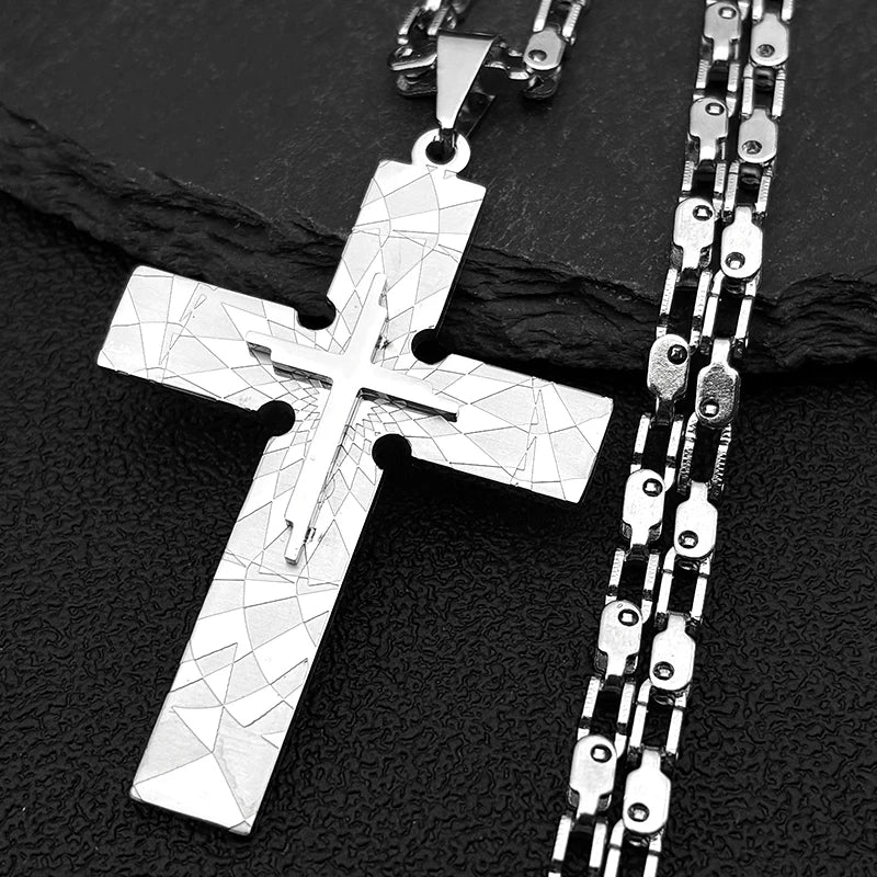 Big Jesus Cross Necklace Byzantine Chain Punk — Stainless Steel