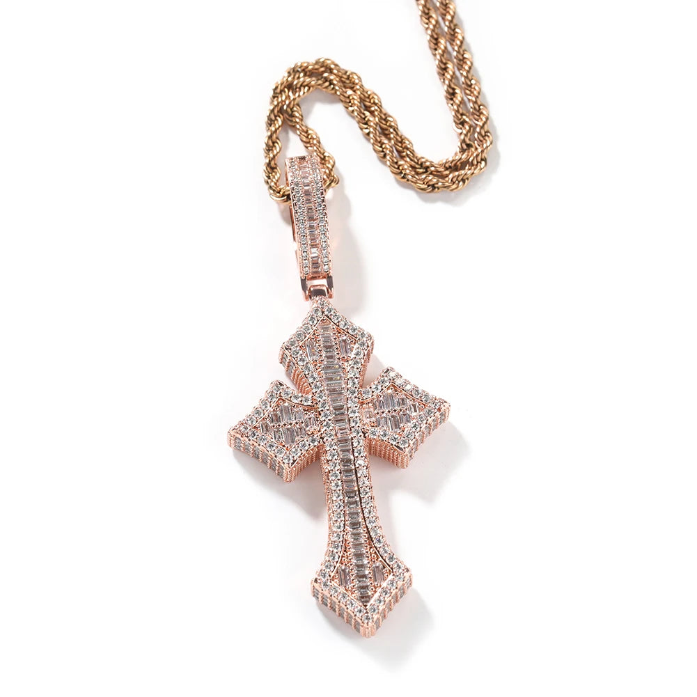 THE BLING KING 3pcs Cross Set Pendant Necklace Iced Out Baguettecz Cubic Zirconia Link Chain Luxury Hiphop Jewelry For