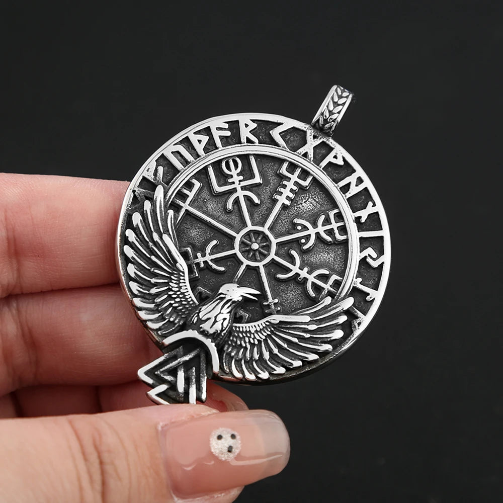 Compass Rune Pendant — Stainless Steel