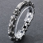 Vintage Solid Stainless Steel Bracelet for Man Men's Skeleton Jewelry Accessories 14MM Width Skull Face Head Chain