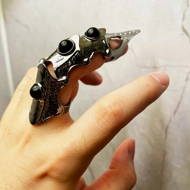 Armour Knuckle Full Finger Double loop Activity Ring For Men Punk Gothic Open Ring Jewelry Anime Cosplay Halloween Accessories
