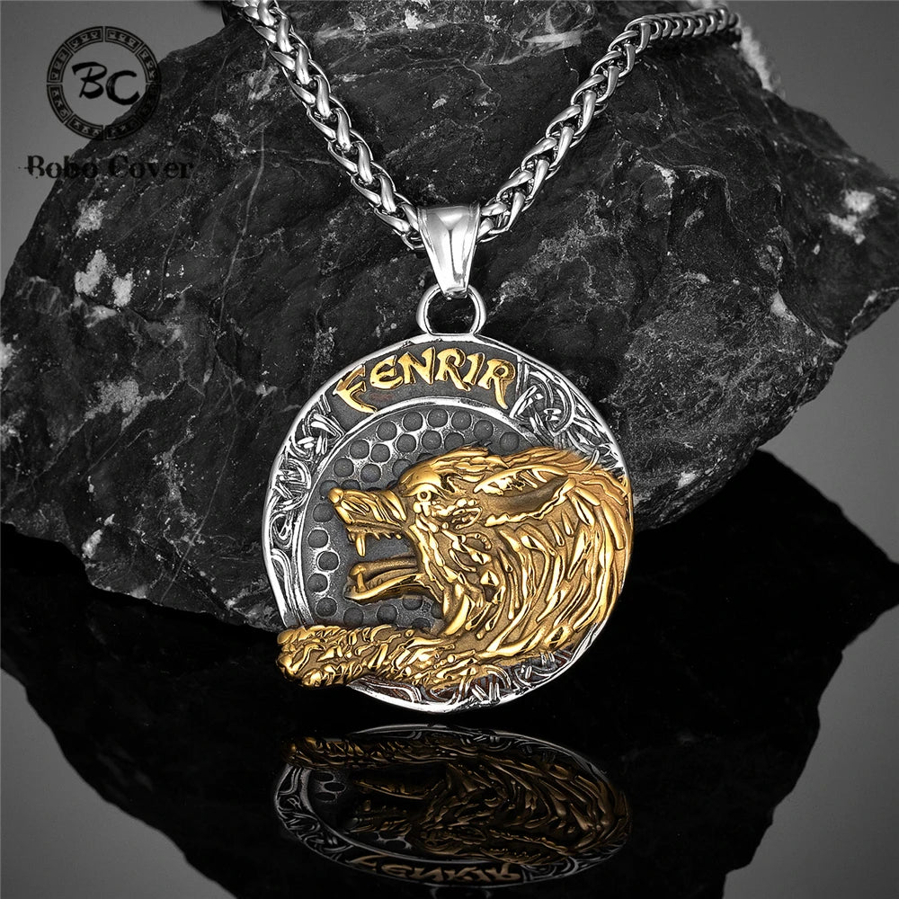 Fenrir Wolf Vegvisir Pendant Necklace — Stainless Steel