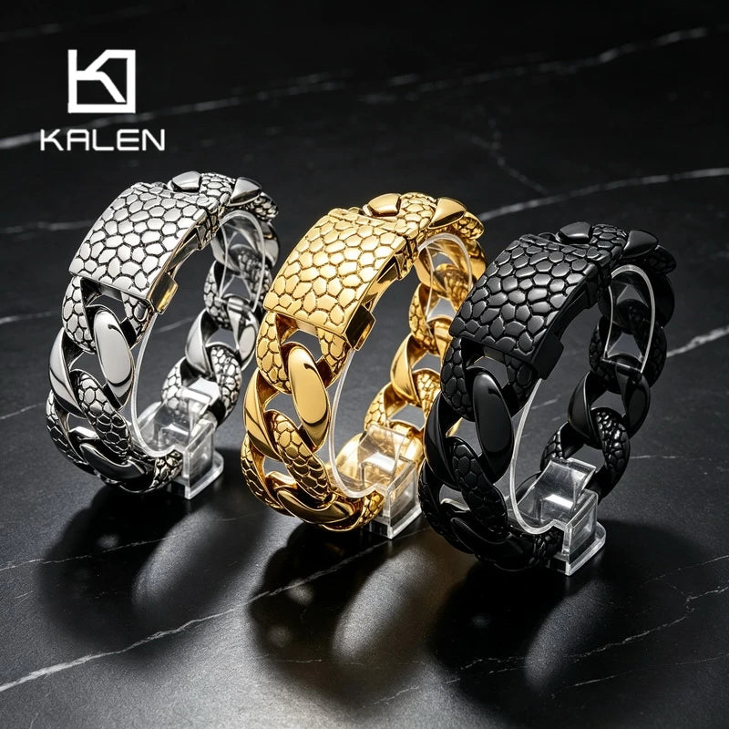 Snake Scale Cuban Link Bracelet 25mm — Heavy, Stainless Steel