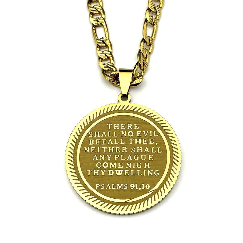 SAINT GEORGE Protect Us Round Medal Pendant Necklace for Women Men Stainless Steel Gold Color Christian Chain Amulet Jewelry