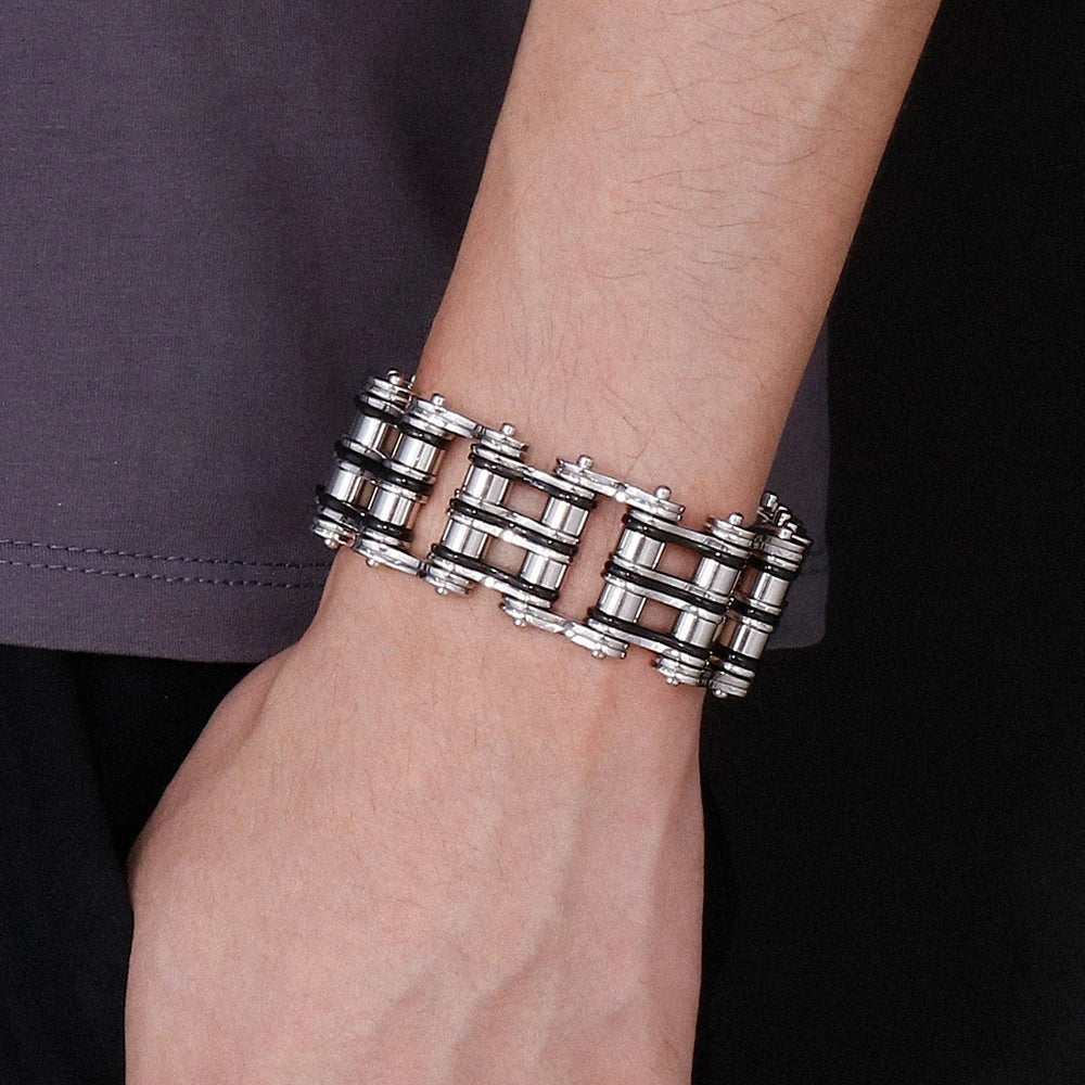 Punk Rocker Bikers' Bracelet for Man 24MM Width Stainless Steel Bicycle Link Chain Men's Bracelets Wristband Jewelry