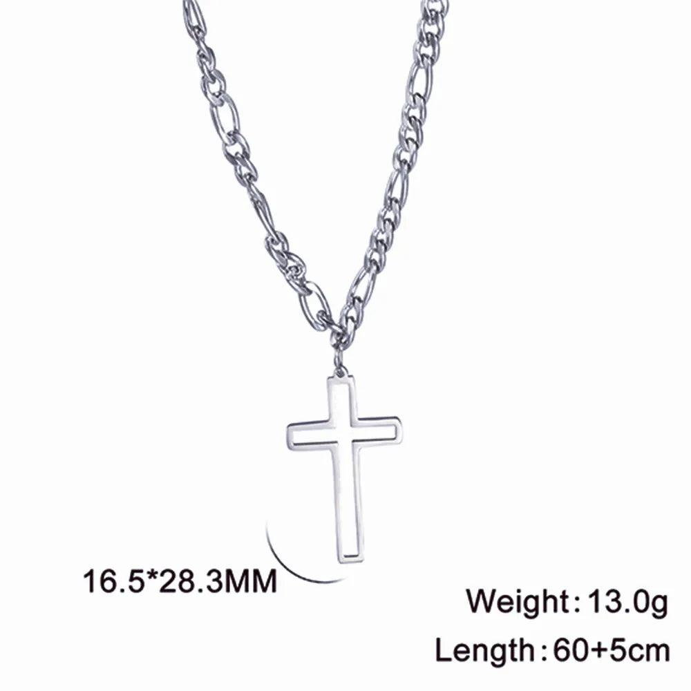 Hollow Cross Pendant Necklace for Men Women Stainless Steel Figaro Chain Necklace Punk Choker Jewelry for Party Gift