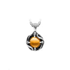 Copper Electroplated Gold Endless Glory Pendant 925Sterling Silver Men's Necklace Vintage Distressed Necklace with Amber Stone I