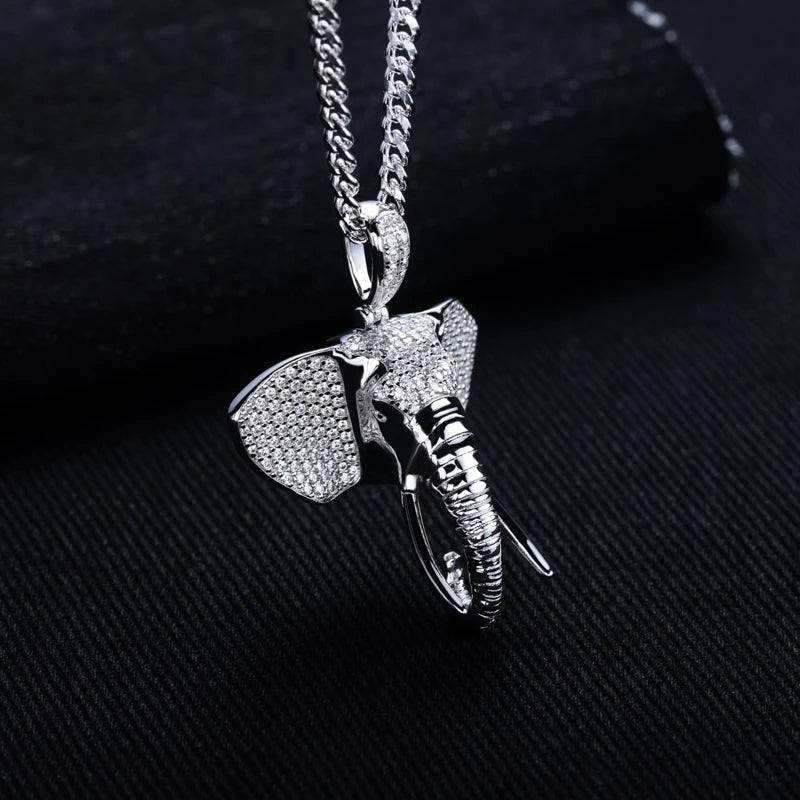 Iced Out Elephant Pendant — 925 Silver