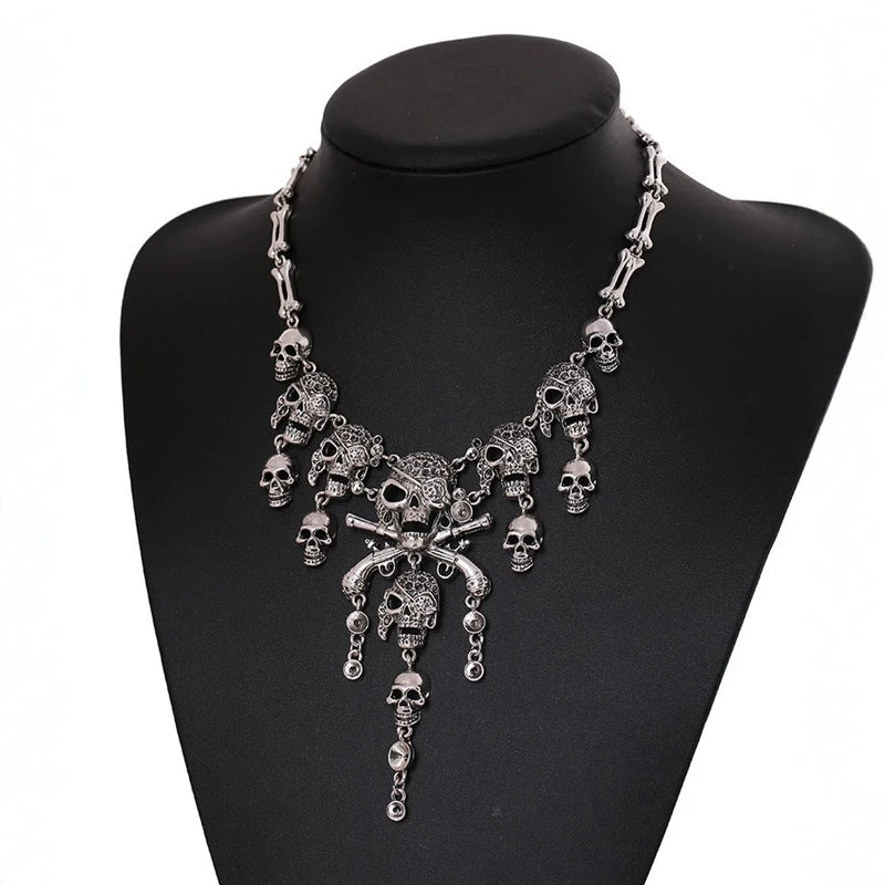 New Model Vintage Pirate Skull Statement Necklace for Women Gothic Punk Skeleton Choker Necklace Collier Femme Bijoux