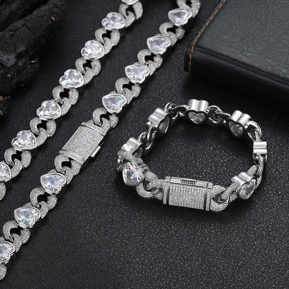 Iced Out Heart Cuban Bracelet 12MM Stainless Steel