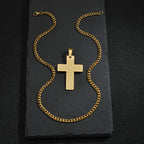 Gold Bible Cross Pendant Necklace — Stainless Steel