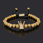 Luxury Stainless Steel Beads Royal Gold Crown Charm Man Bracelet Handmade Women Jewelry Gift