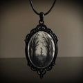 Gothic Crow Black Forest Charm Necklace Fashion Witch Jewelry Gift Pagan Cross Black Cat Skull Glass Pendant Necklace