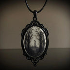 Gothic Crow Black Forest Charm Necklace Fashion Witch Jewelry Gift Pagan Cross Black Cat Skull Glass Pendant Necklace