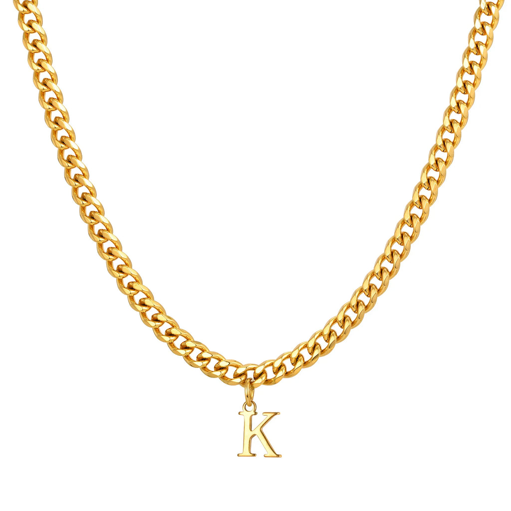 Vnox Men's Thick 5mm Wide Chain 26 Letters Pendant Necklace Punk Hip Hop Gold Color Jewelry On Neck Boys Cool Wear