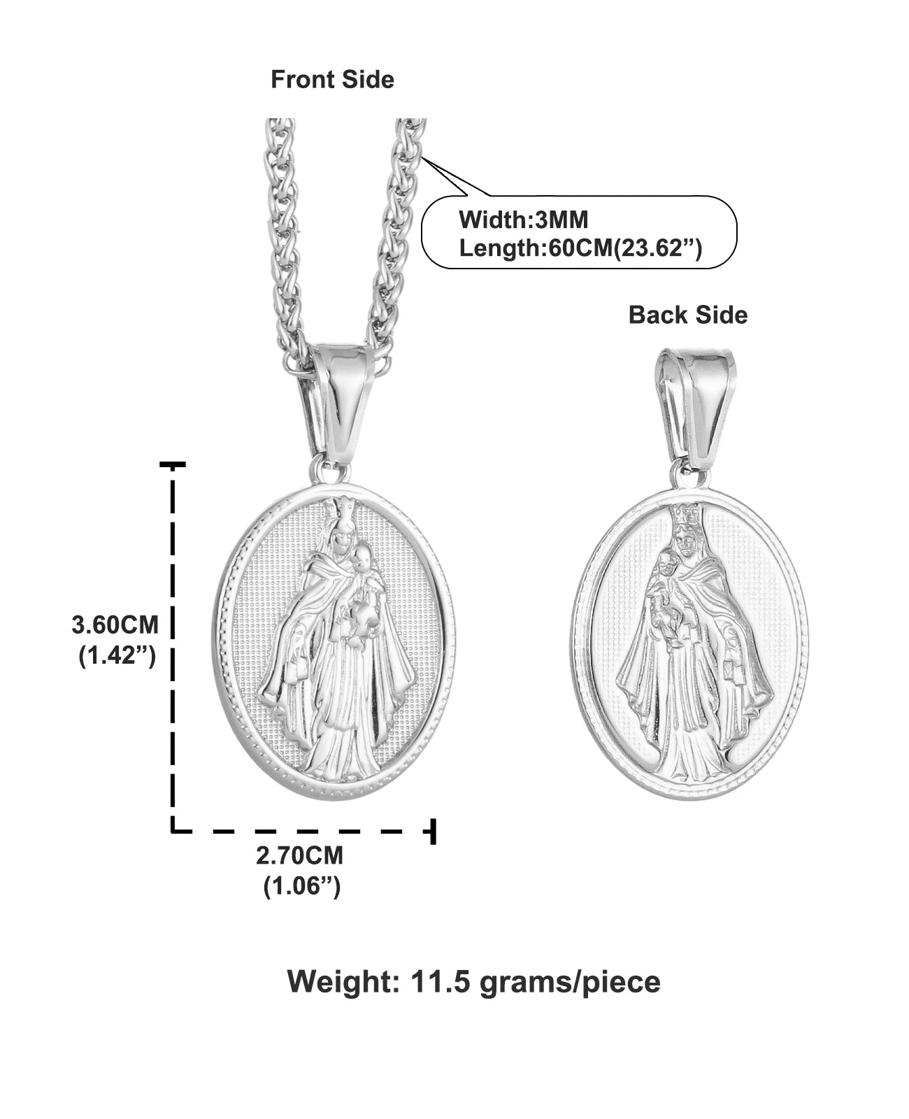 Virgin Mary Stainless Steel Pendant Necklace