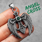 Angel Wing Cross Pendant — Stainless Steel