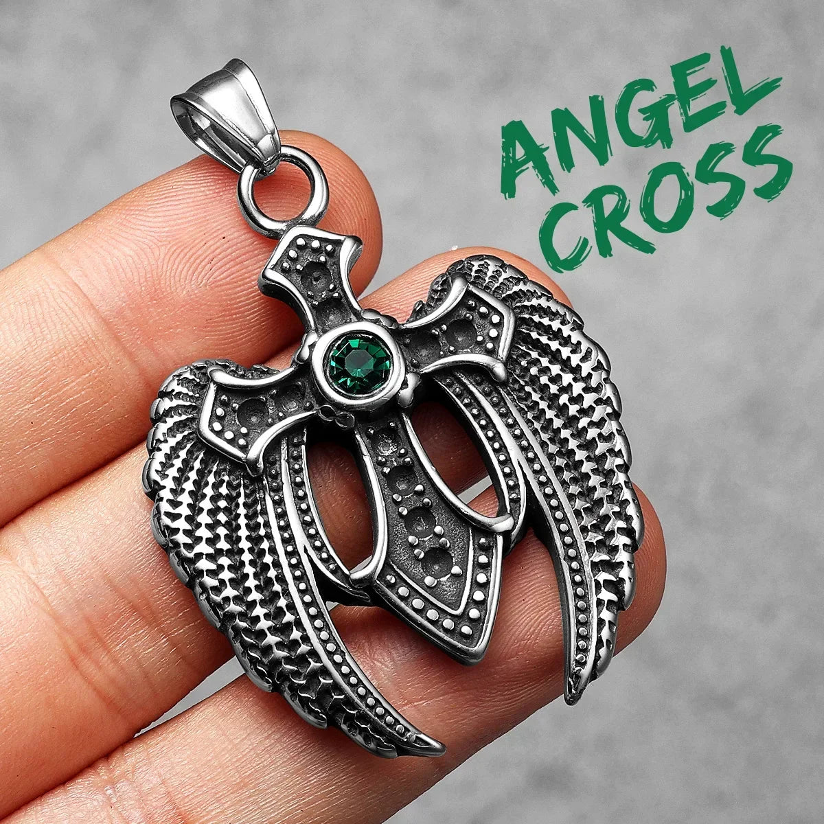 Angel Wing Cross Pendant — Stainless Steel