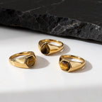 Gold Color Pinky Ring for Men Women,Stainless Steel Tiger Eye Stone Signet Ring,Dainty Chic Party Jewelry Gift