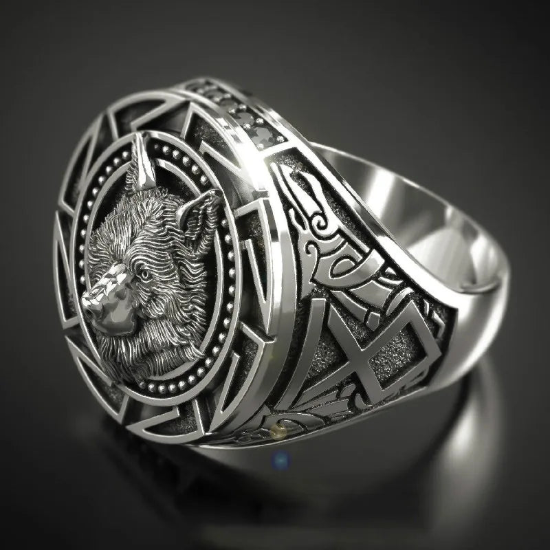 Men's Vintage Wolf Totem Ring Nordic Mythology Viking Warrior Wolf Head Men's Ring Domineering Fashion Men's Ring