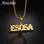 Atoztide 50cm Personalized Custom Names Pendant Necklace Stainless Steel Gold Color Cuban Thick Chain for Men Women Jewelry Gift