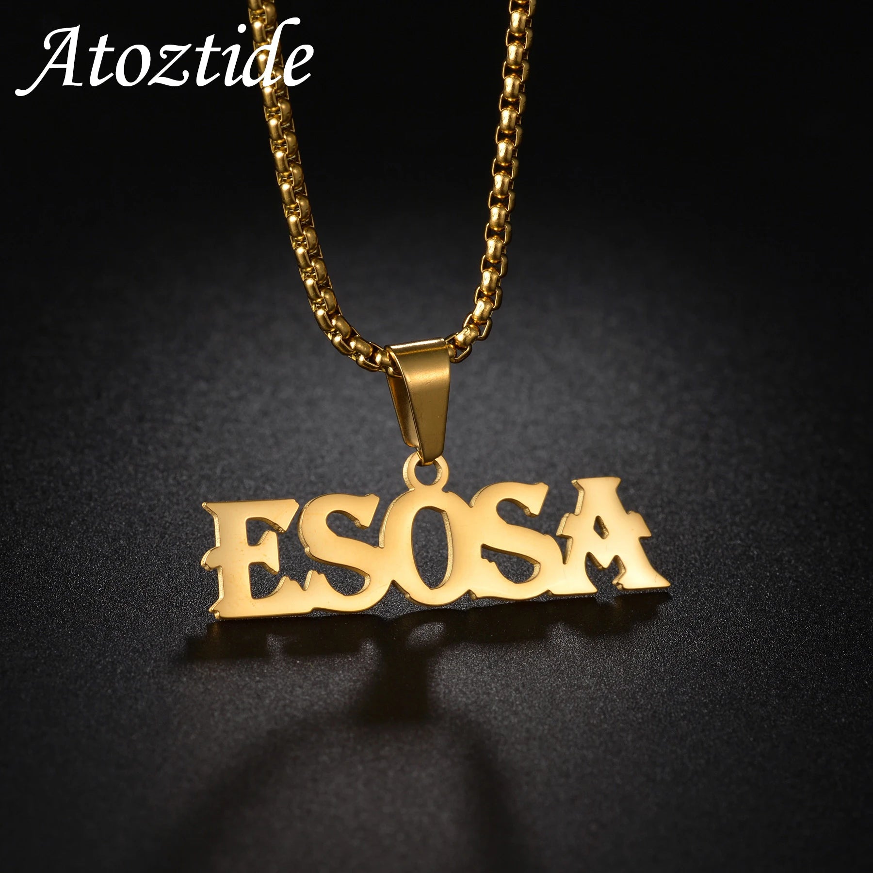 Atoztide 50cm Personalized Custom Names Pendant Necklace Stainless Steel Gold Color Cuban Thick Chain for Men Women Jewelry Gift