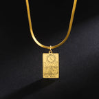 LIKGREAT Major Arcana Tarot Card Necklace Stainless Steel Snake Chain Necklace Vintage Amulet Moon/Sun/Star Tarot