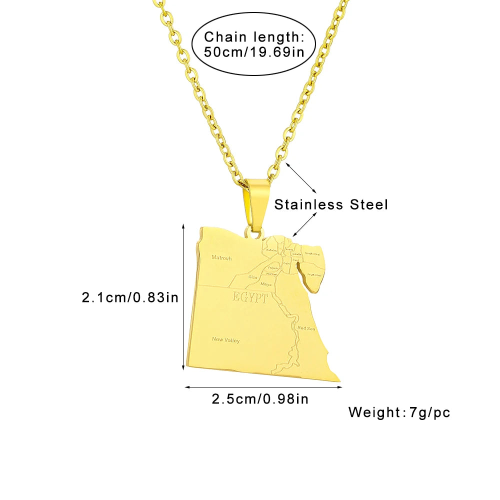 Egypt Map Flag Pendant Necklace — Stainless Steel