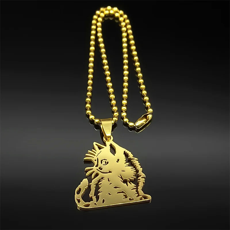 Cat Gold Pendant Cute Kitty Animal Hollow Bag