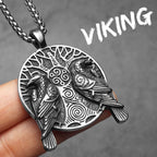 Viking Tree Raven Pendant Necklace — Stainless Steel