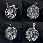 Norse Viking Rune Round Pendant Necklace — Stainless Steel