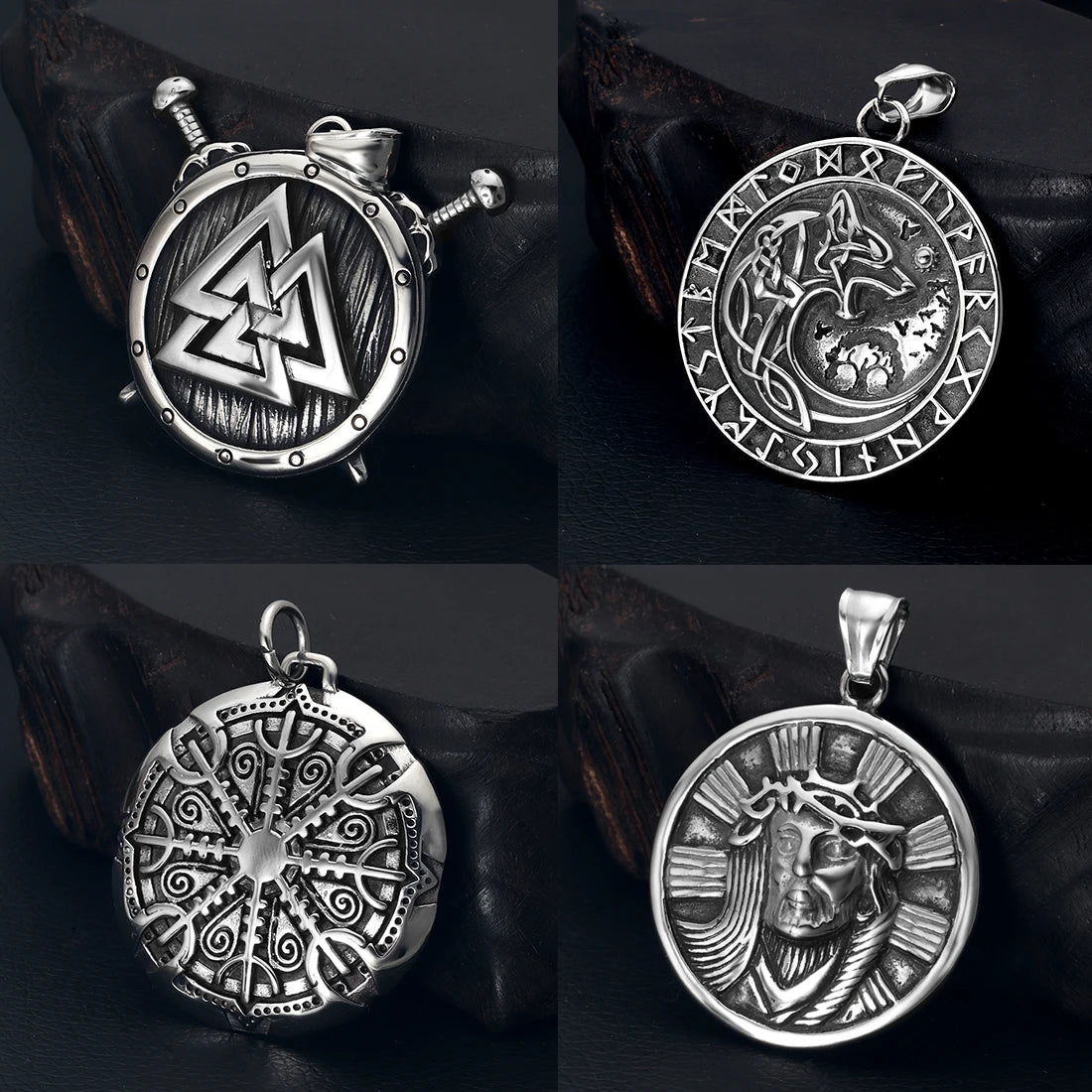 Norse Viking Rune Round Pendant Necklace — Stainless Steel