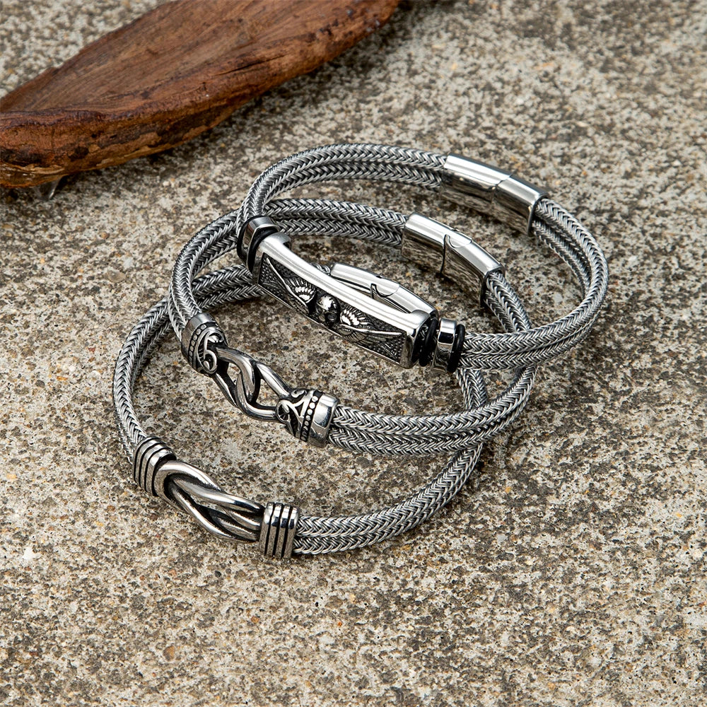 Wire Rope Skull Wings Bracelet — Stainless Steel