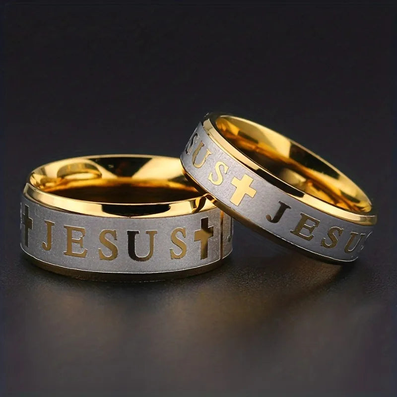 Fashion Stainless Steel Bible Verse Jesus Cross Rings For Men Vintage Christian Cross Religious Ring Amulet Jewelry