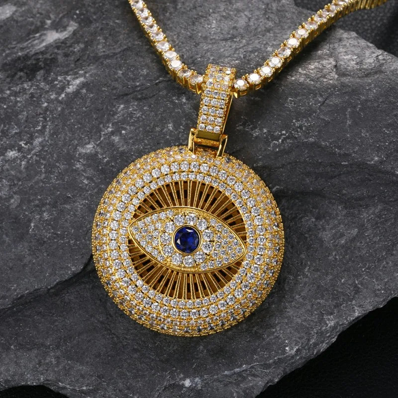 European and American cross-border hot sales ins new devil's eye pendant slightly inlaid with zircon hip hop hipster accessories