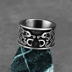 Viking Double Wolf Rune Ring, Black — Stainless Steel
