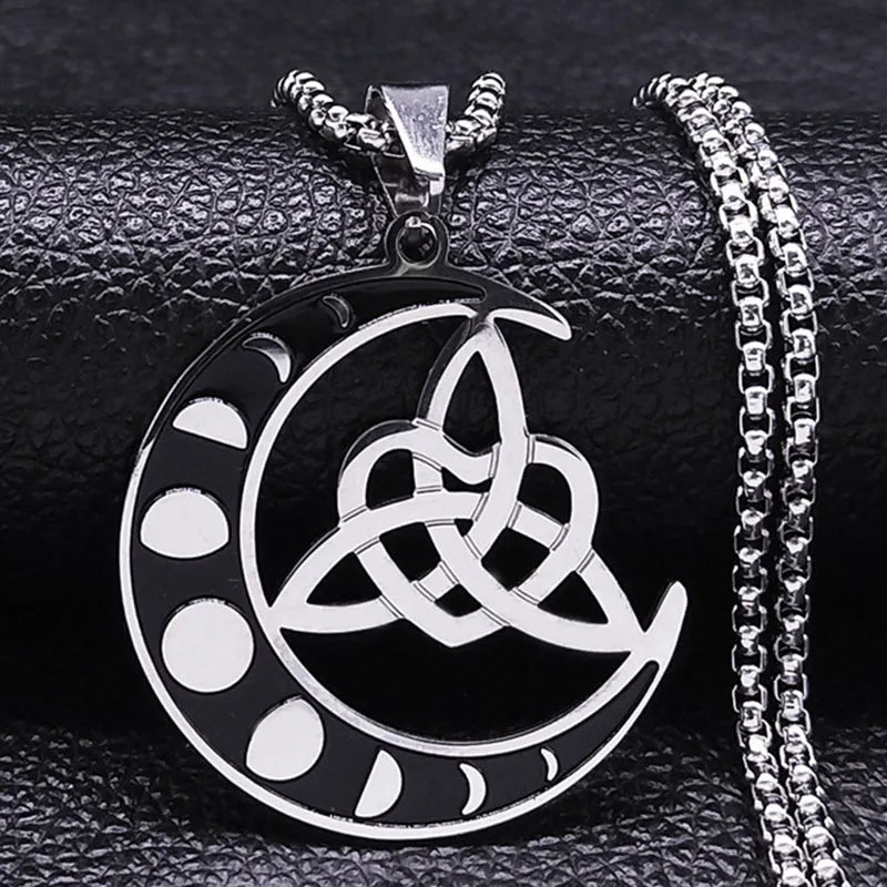 Witchcraft Celtic Witch Knot Pendant Necklace for Women Men Stainless Steel Slavic Protection Amulet Jewelry nudo de