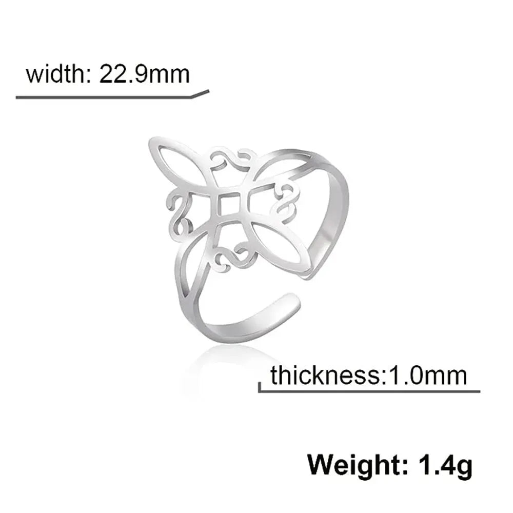 YILUOCD Witchcraft Stainless Steel Open Ring Supernatural Witch Knot Rings For Women Wiccan Cross Protection Amulet